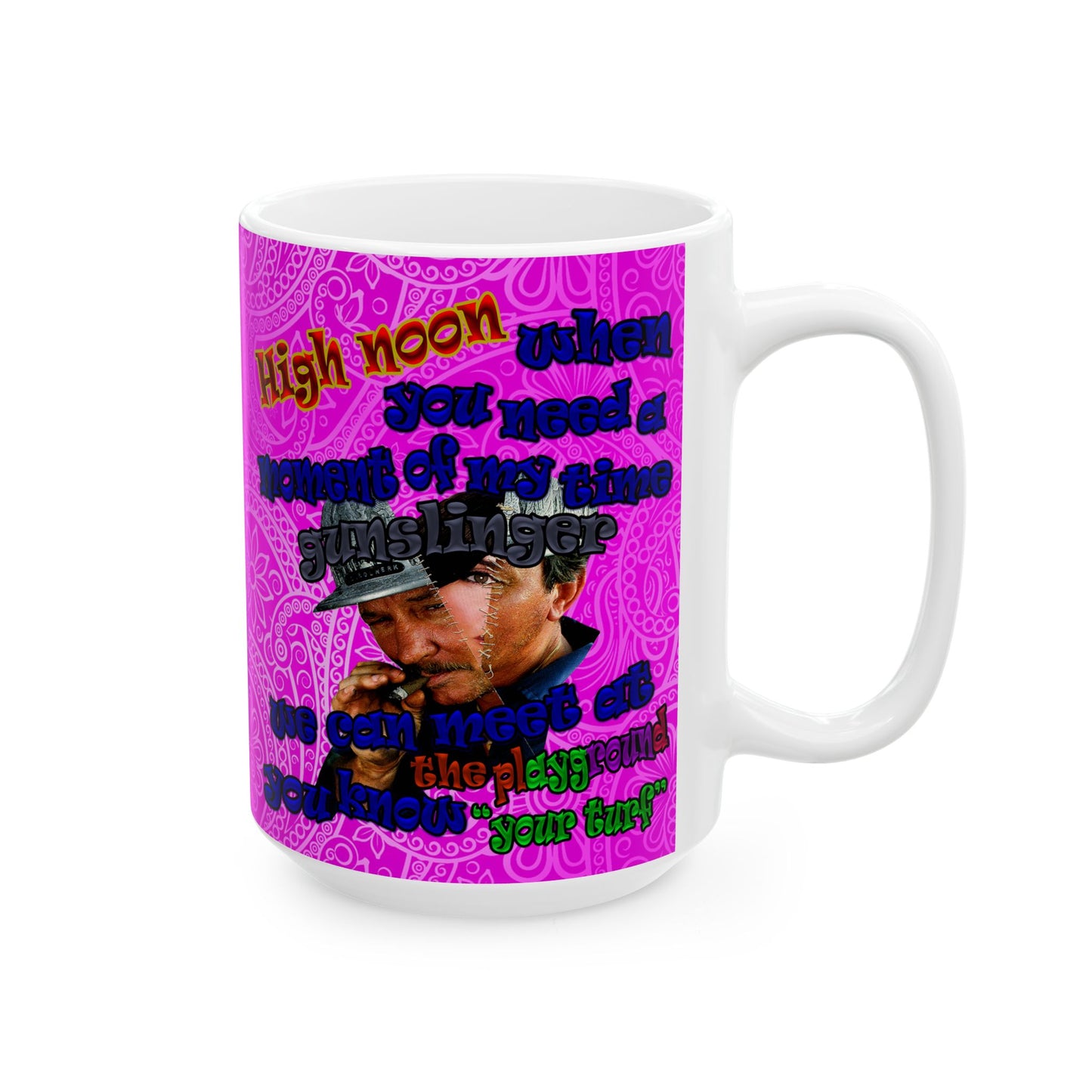 high noon - White Mug (pink swirl)