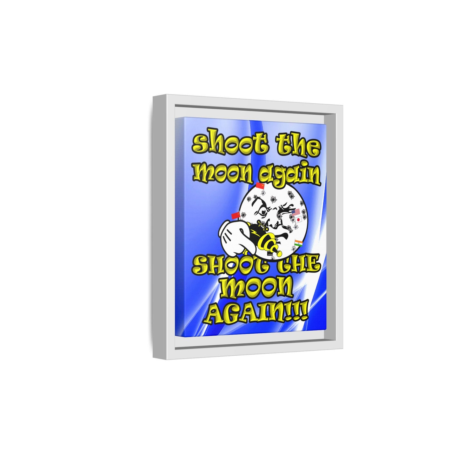 shoot the moon again - framed canvas art (blue-white wave)
