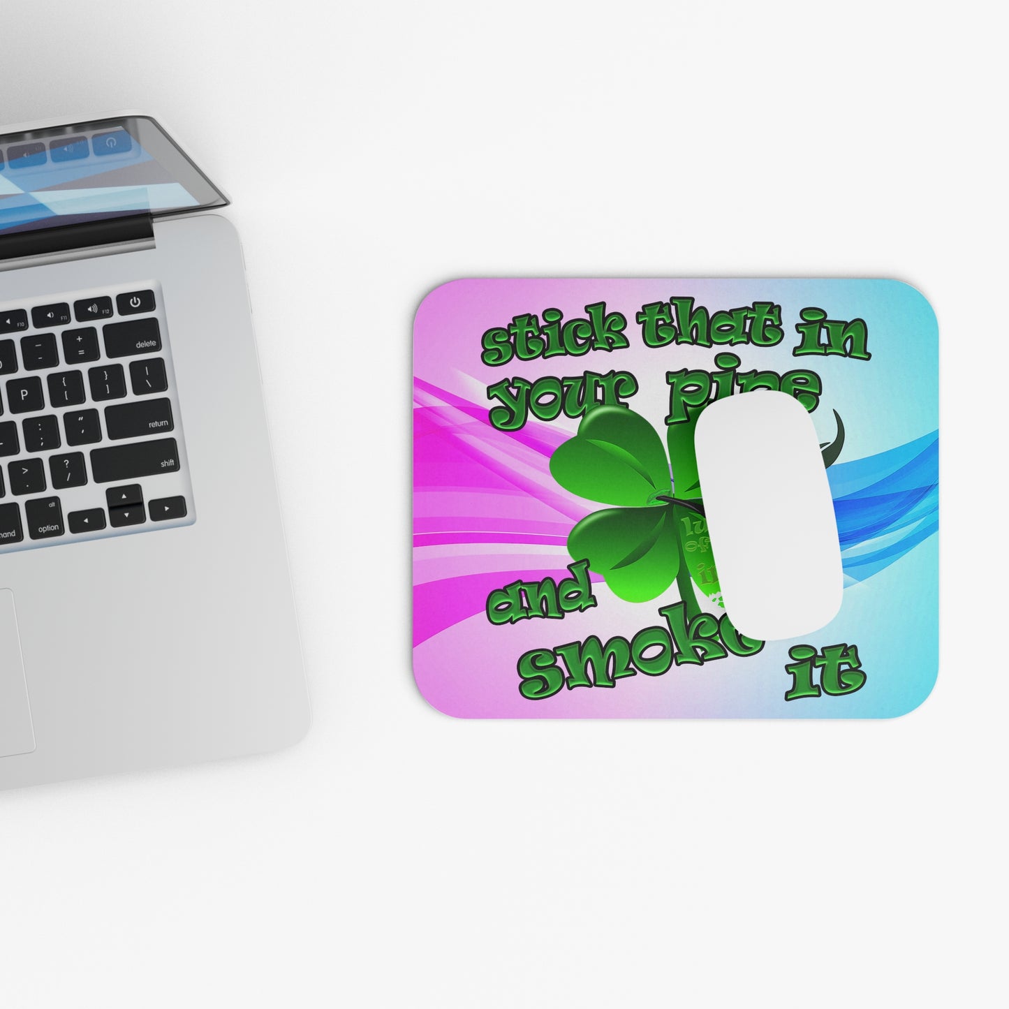 stick that in your pipe and smoke it - Mouse Pad (Rectangle) (light blue-pink wave)