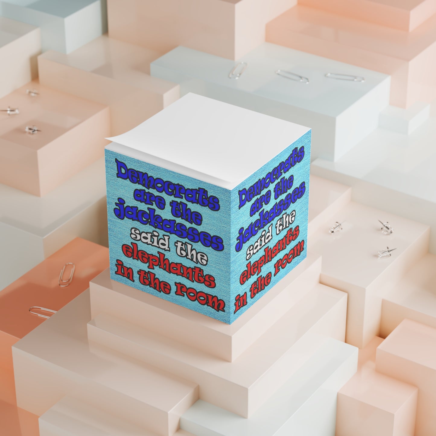 donkeys and elephants - note cube (faded blue)