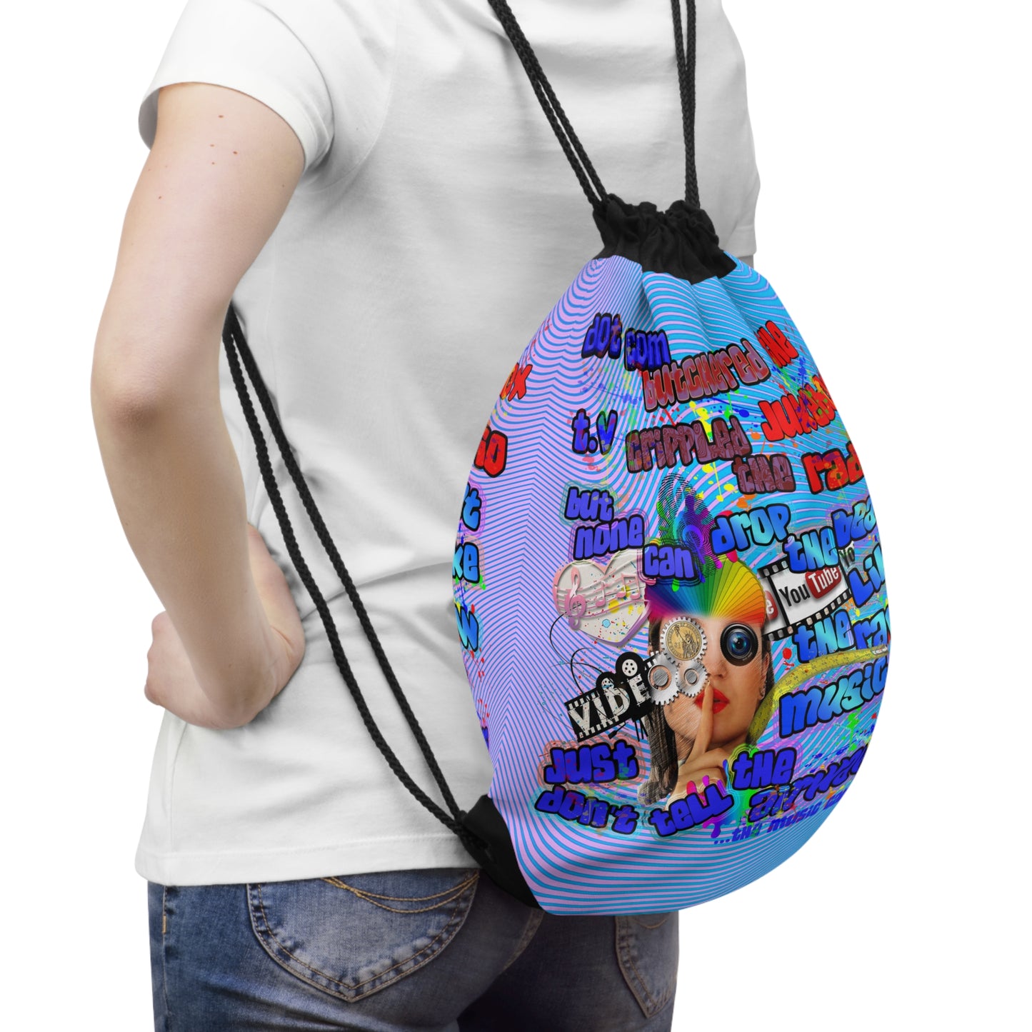 drop the beat - Drawstring Bag (light blue-purple wave)