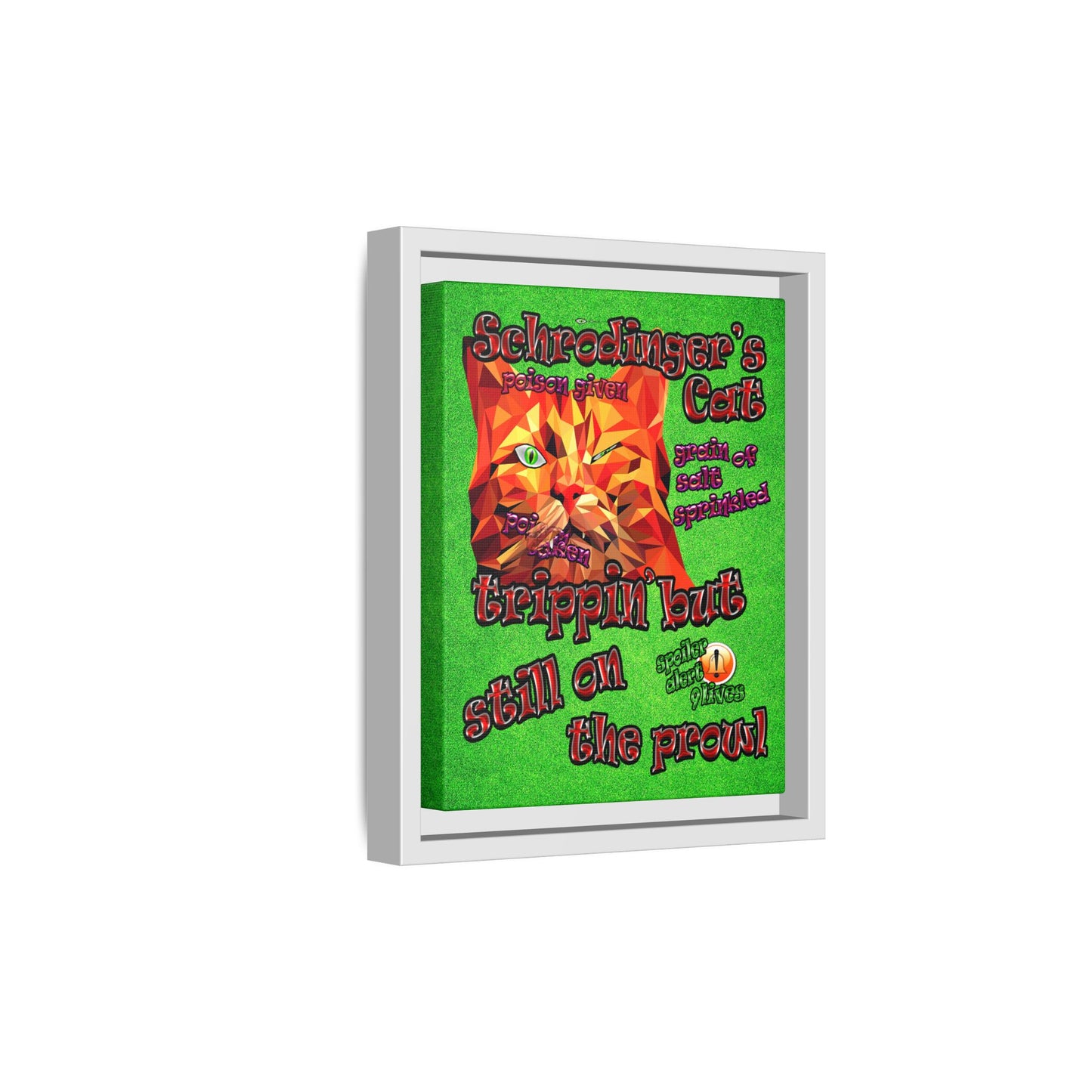 schrodinger's cat - framed canvas art (green turf)