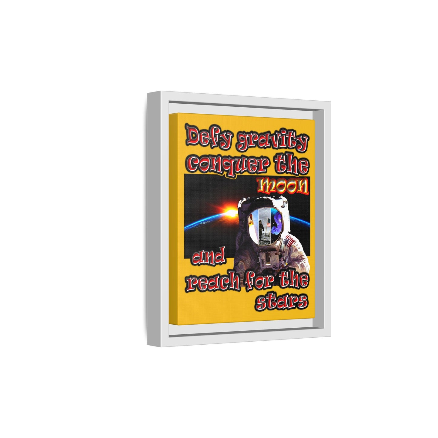 defy conquer reach - framed canvas art (yellow)
