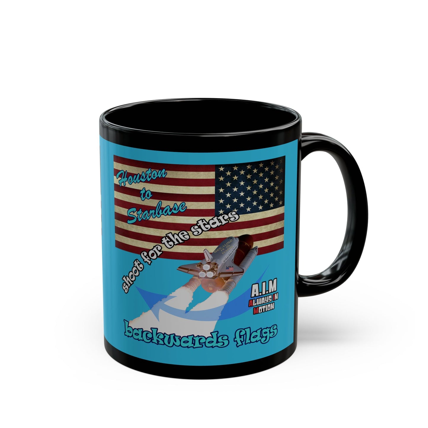 shoot for the stars - Black Mug (turquoise)