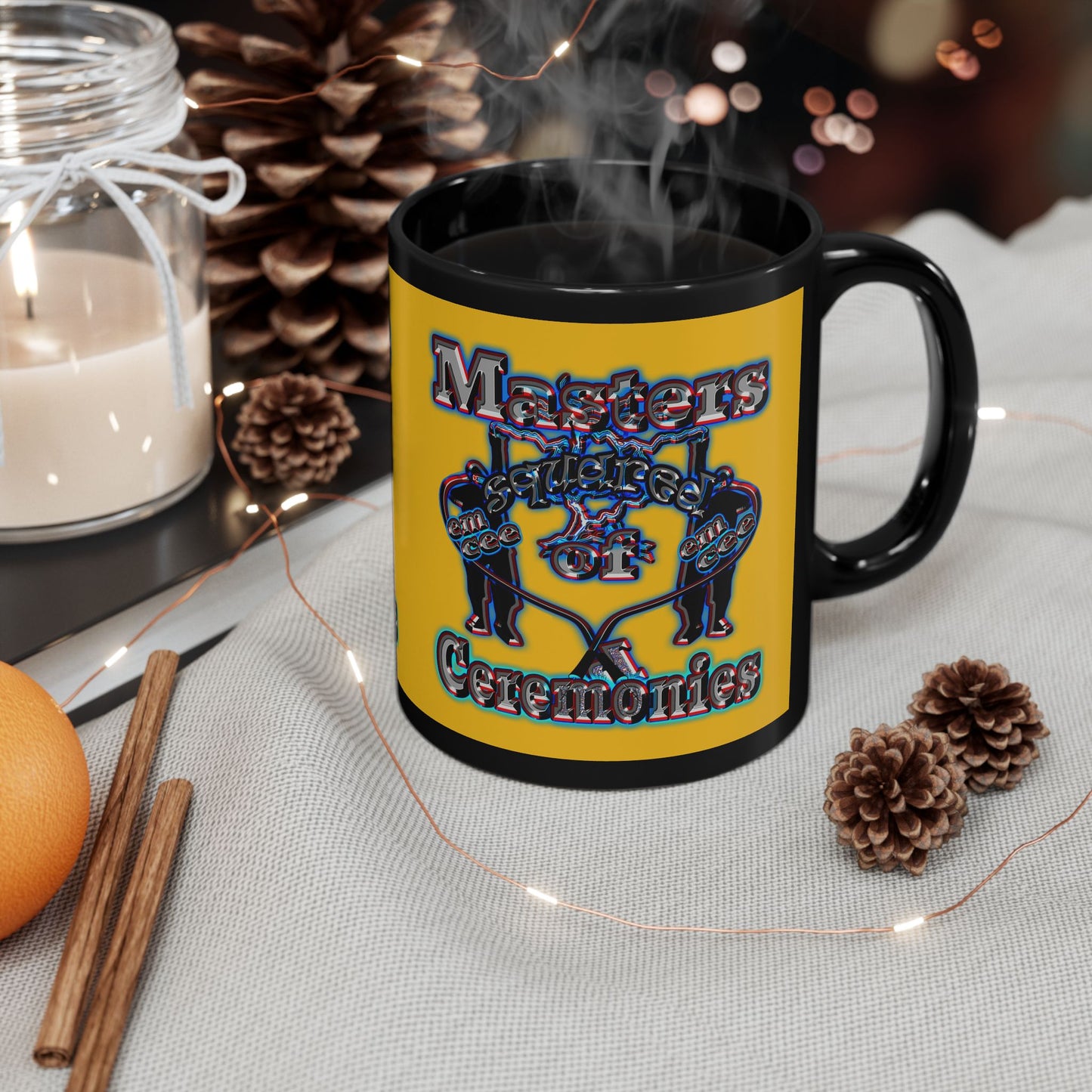 em cee squared - Black Mug (yellow)
