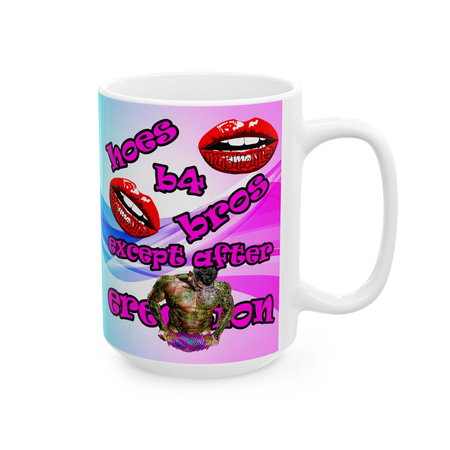 hoes b4 bros - White Mug (light blue-pink wave)