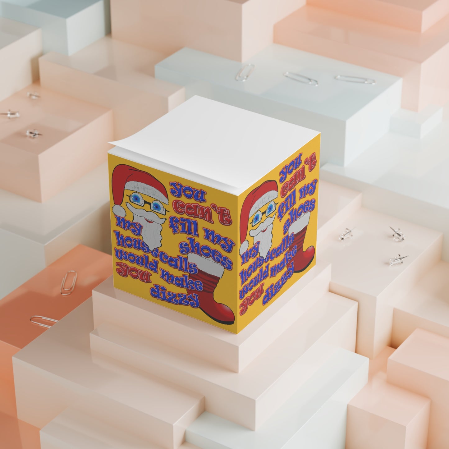 santa's shoes - note cube (yellow)