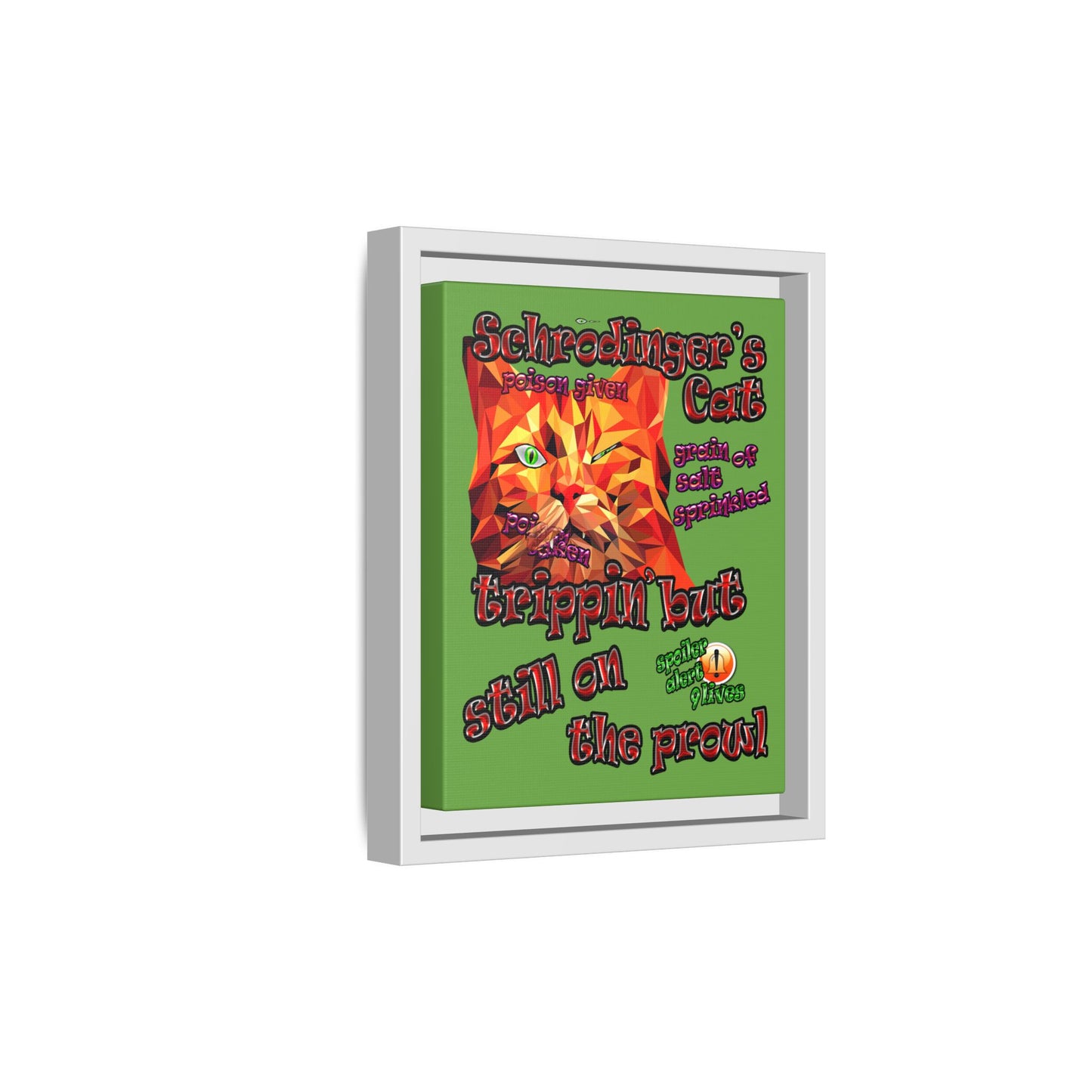 schrodinger's cat - framed canvas art (green)