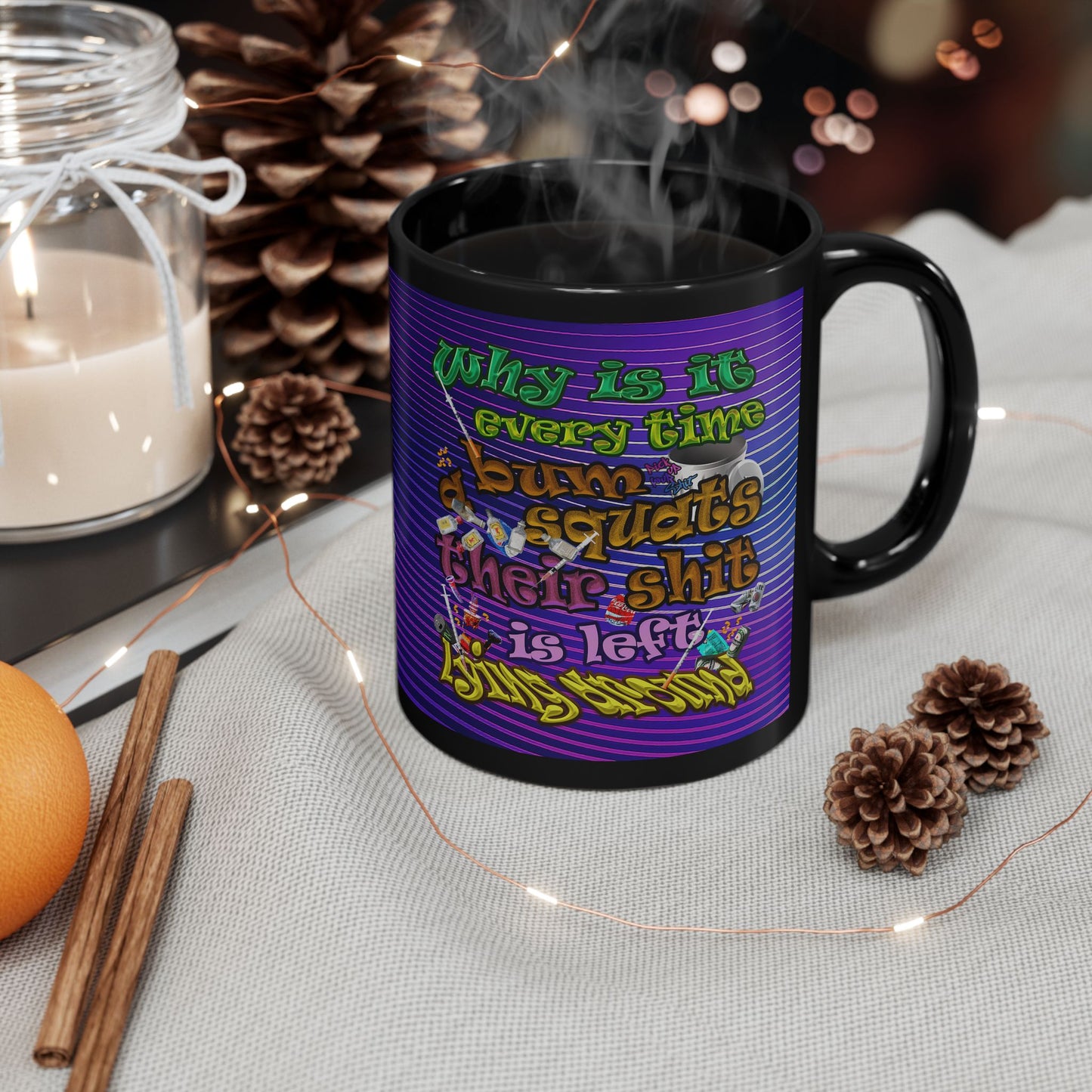 the bum's shit - Black Mug (purple wave)