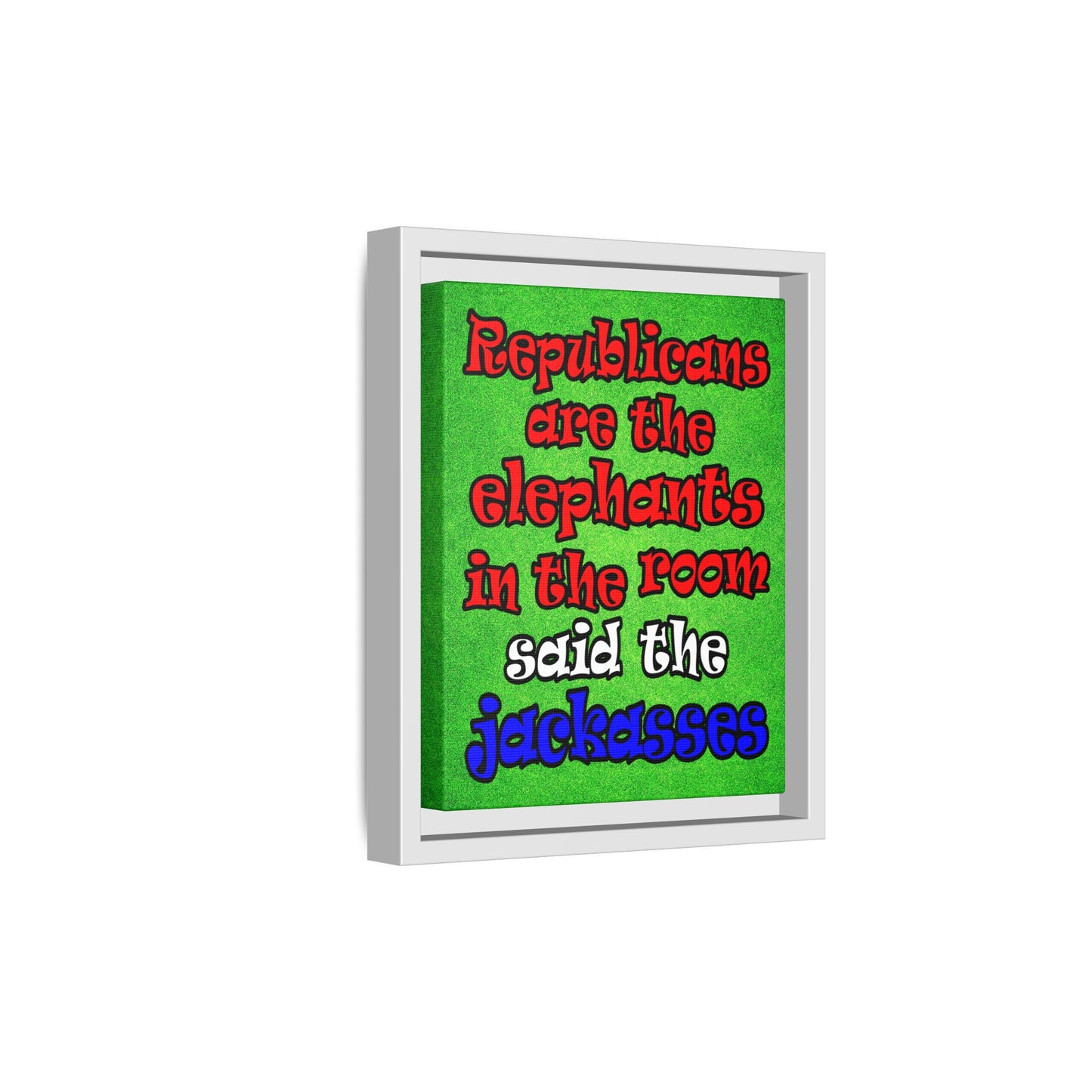 donkeys and elephants - framed canvas art (green turf)