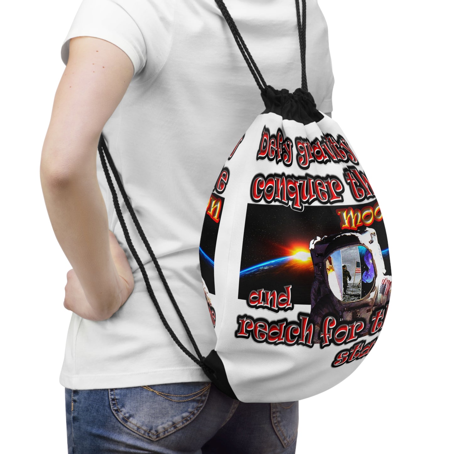 defy conquer reach - Drawstring Bag (white)