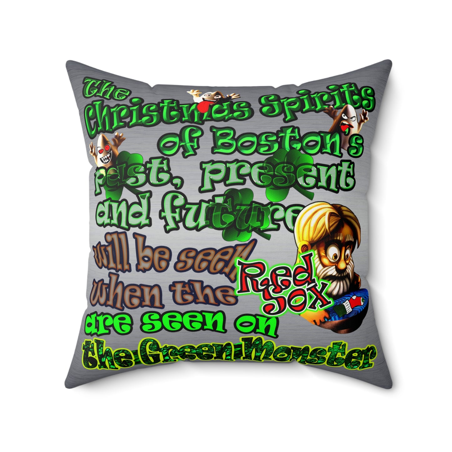 christmas spirits of boston - Faux Suede Square Pillow - (brushed nickel)