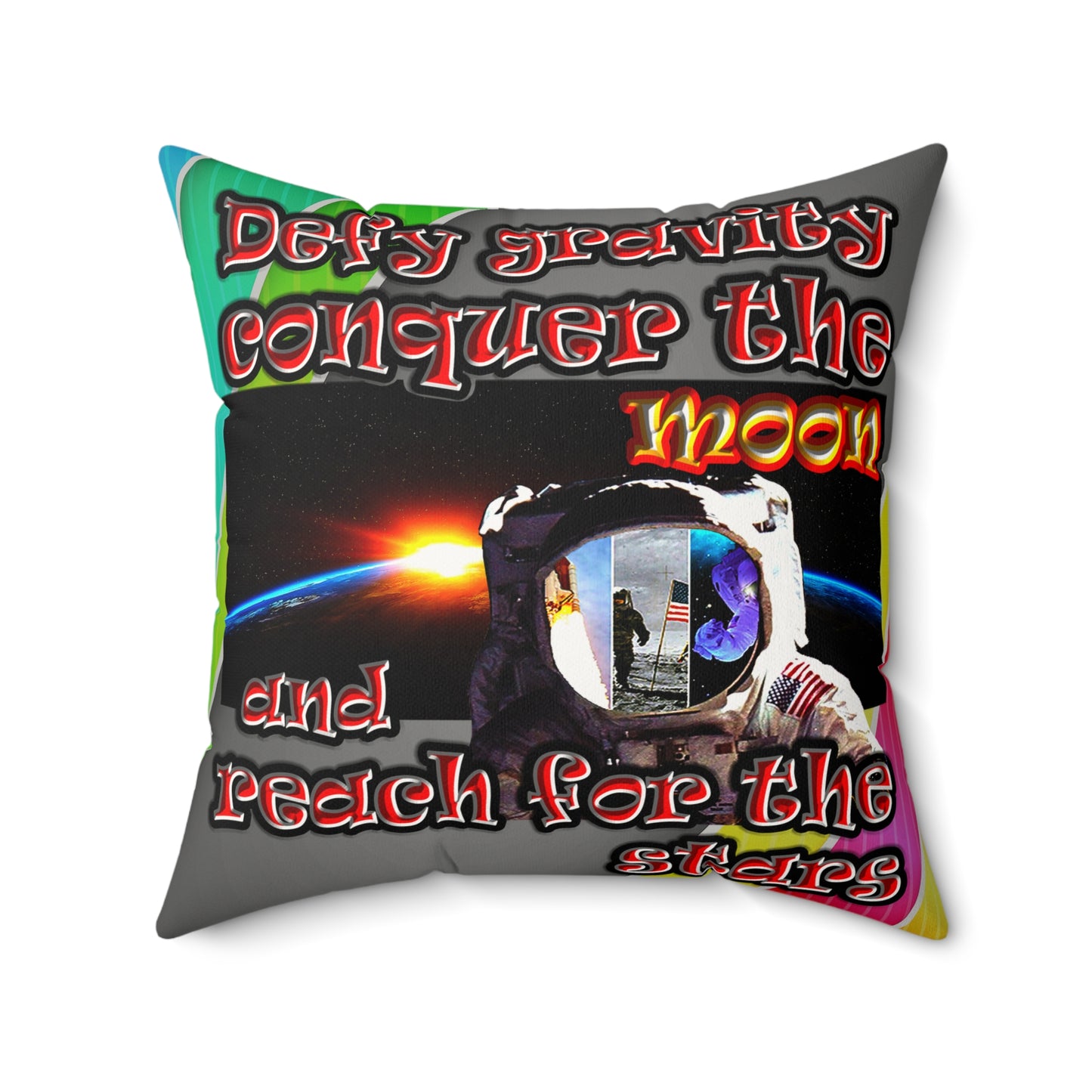 defy conquer reach - Faux Suede Square Pillow - (rainbow split)