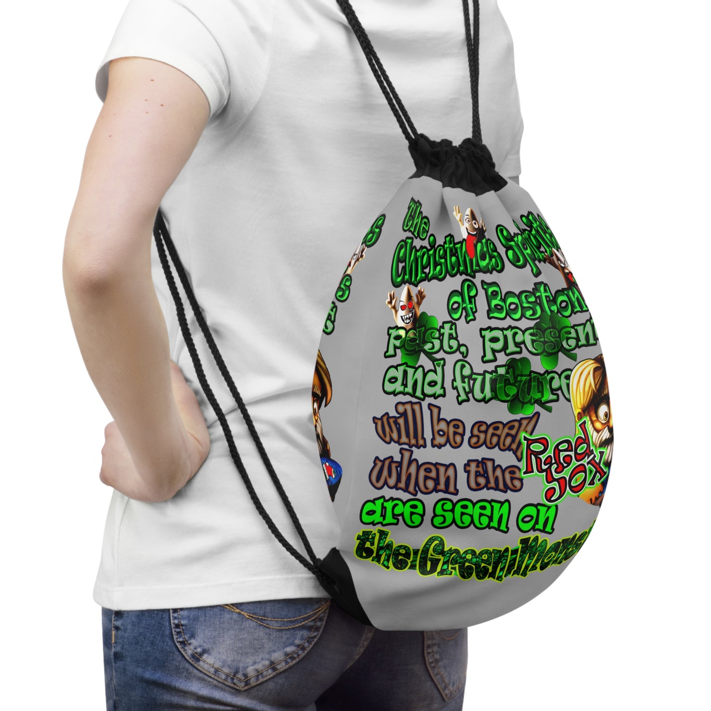 christmas spirits of boston - Drawstring Bag (light grey)