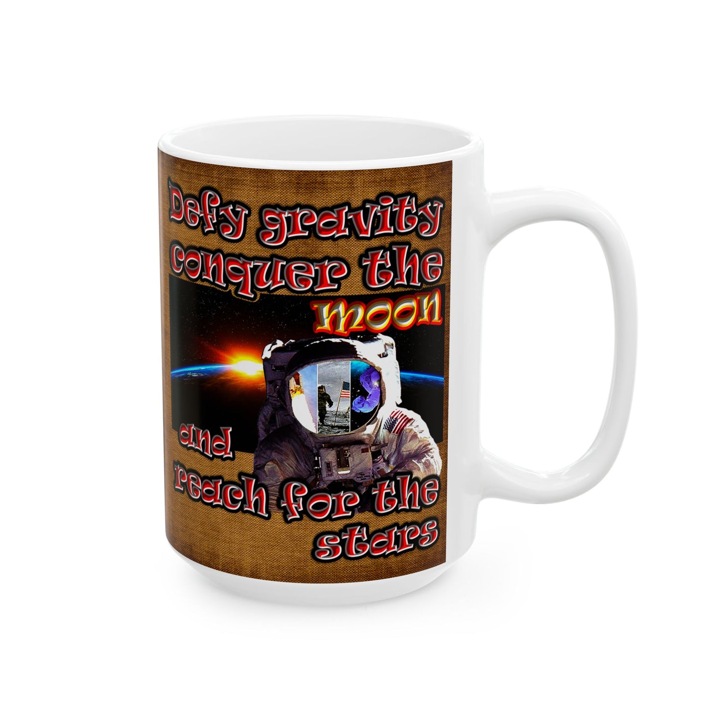 defy conquer reach - White Mug (brown papyrus)