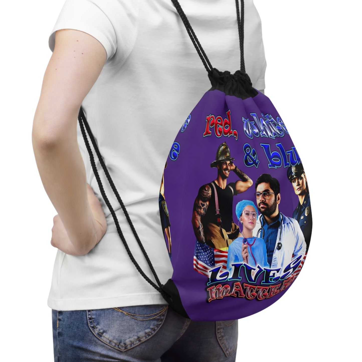 rw&b lives matter - Drawstring Bag (purple)