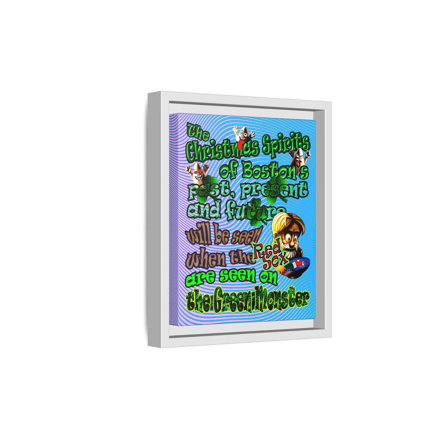 christmas spirits of boston - framed canvas art (light blue-purple wave)