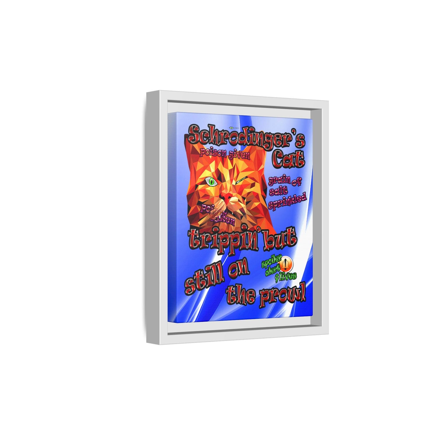 schrodinger's cat - framed canvas art (blue-white wave)