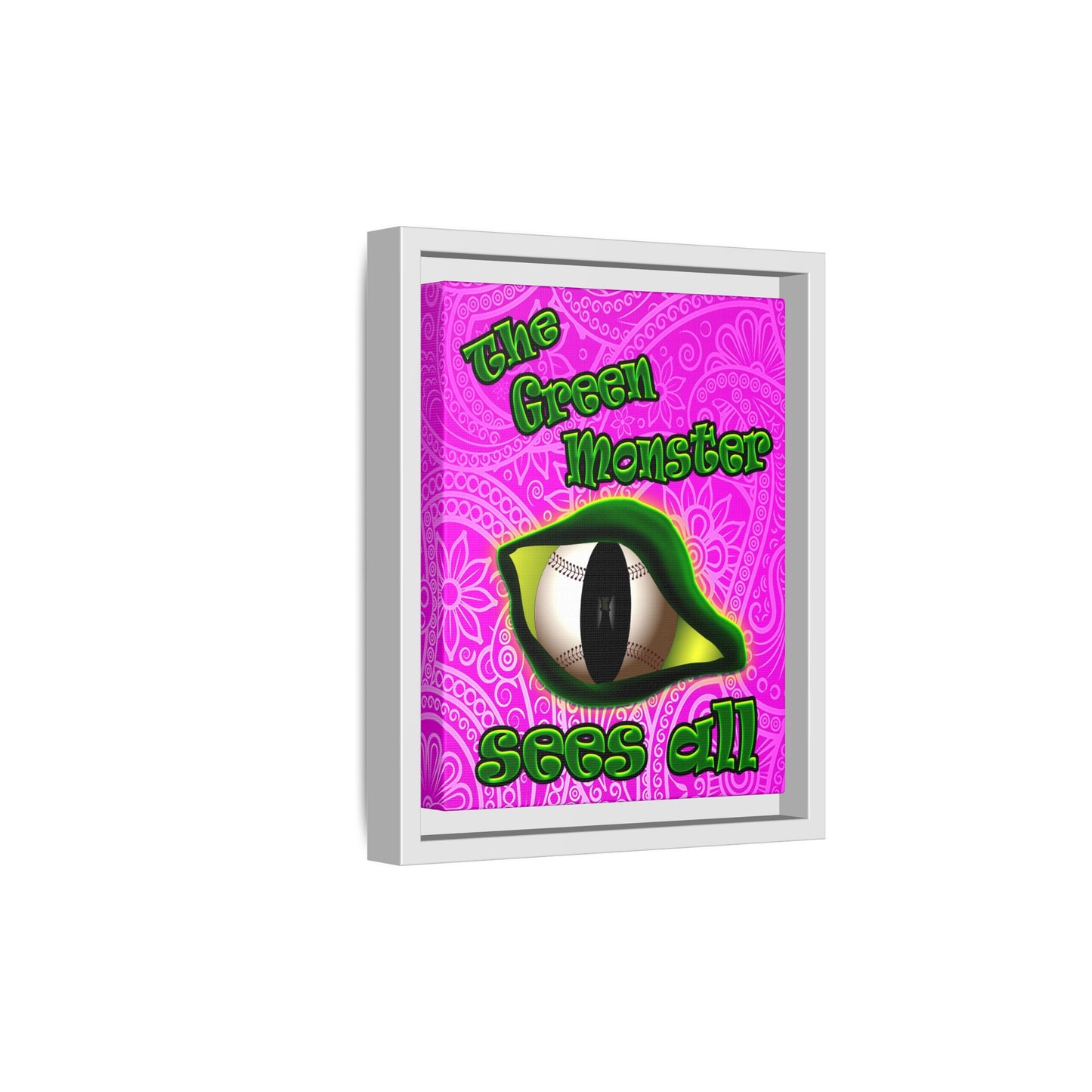 green monster - framed canvas art (pink swirl)