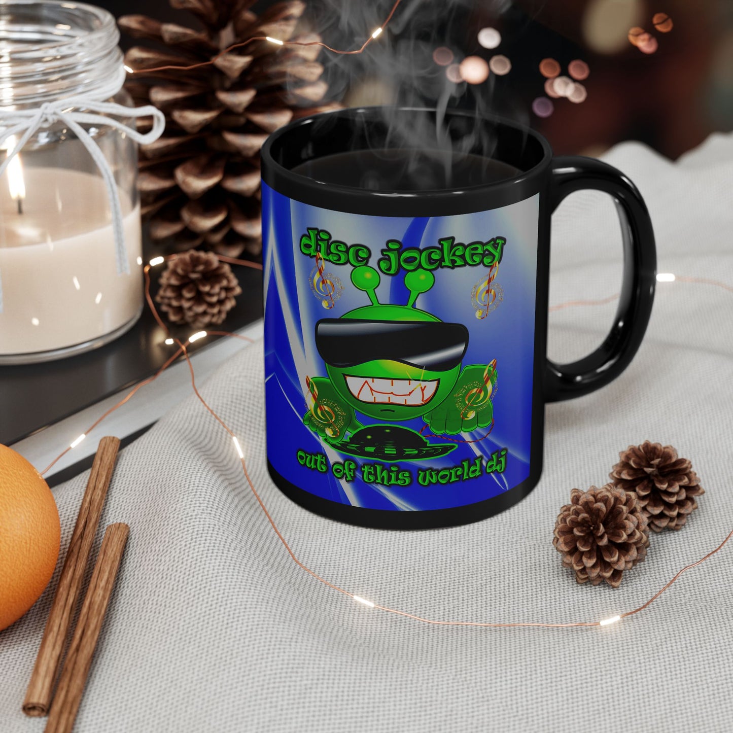 disc jockey - Black Mug (blue-white wave)