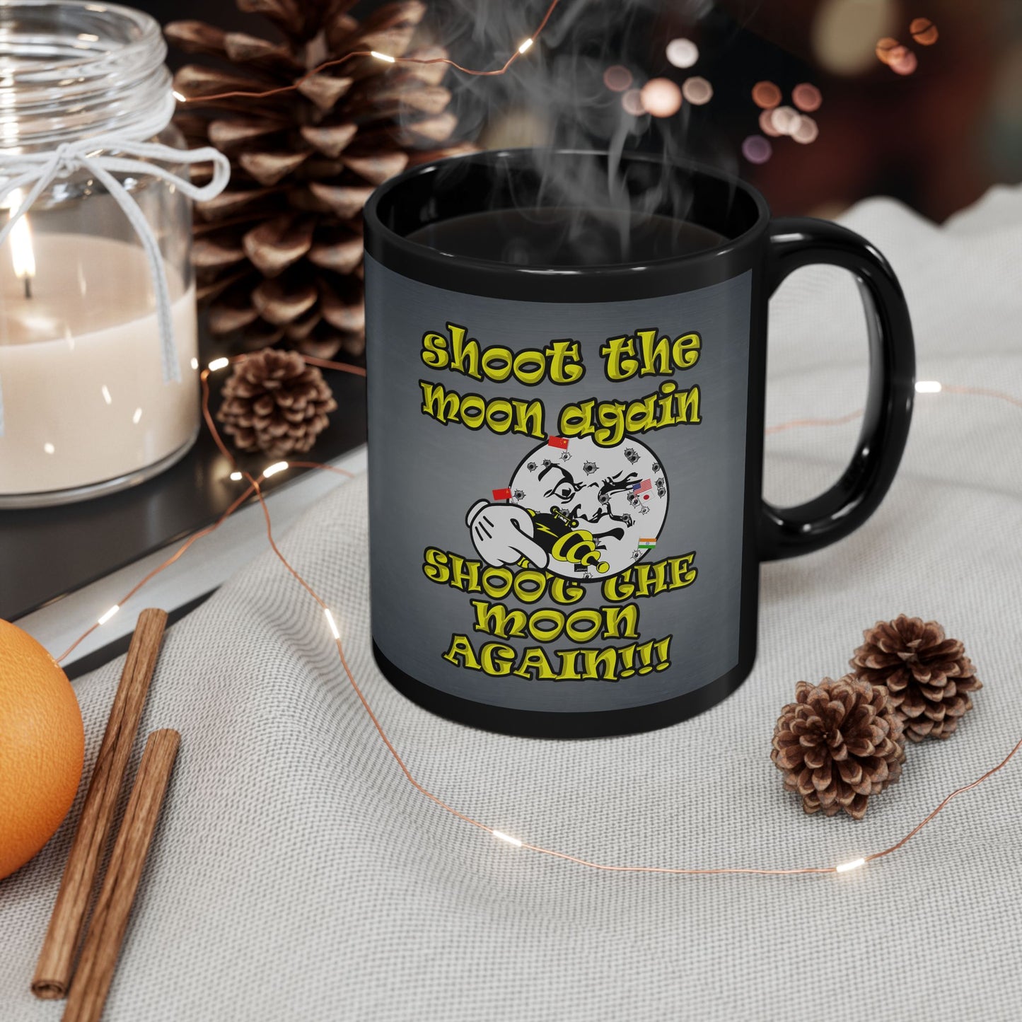 shoot the moon again - Black Mug (grey-light grey)