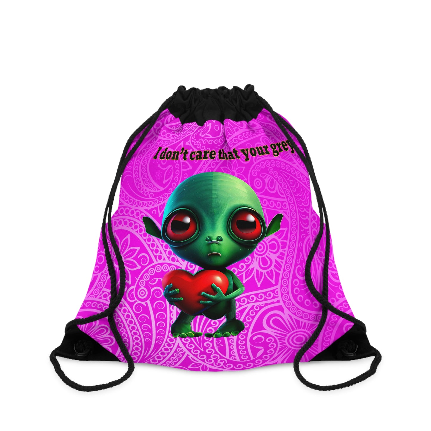 I don't care that your grey - Drawstring Bag (pink swirl)