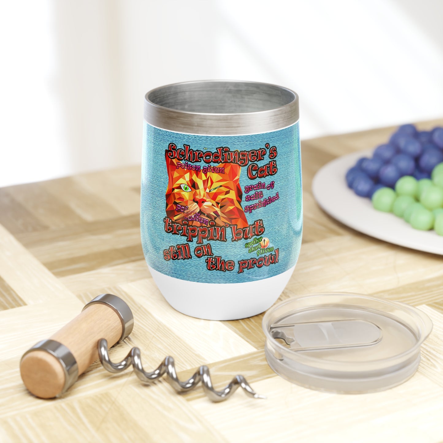 schrodinger's cat - Chill Wine Tumbler (faded blue)