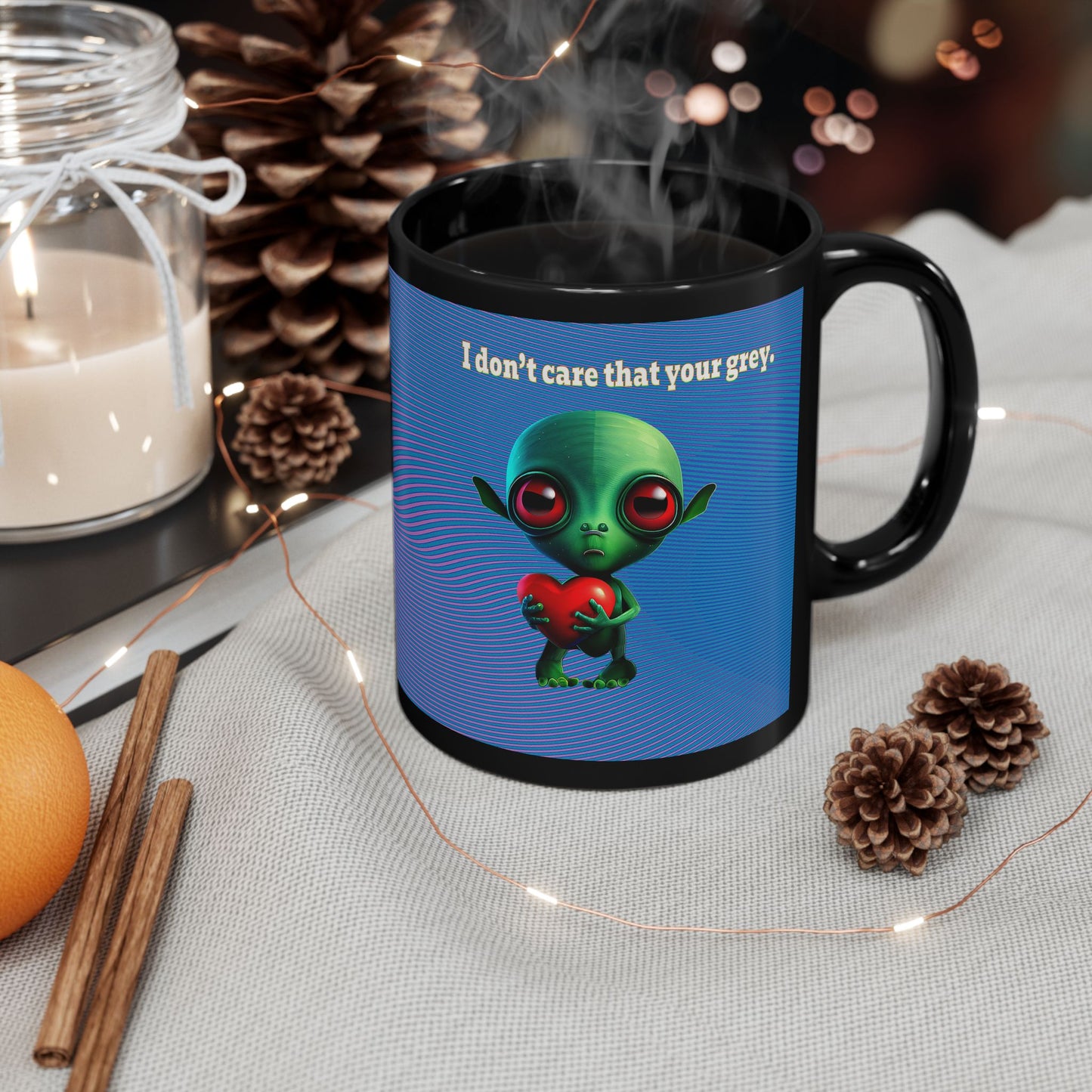 I don't care that your grey - Black Mug (light blue-purple wave)