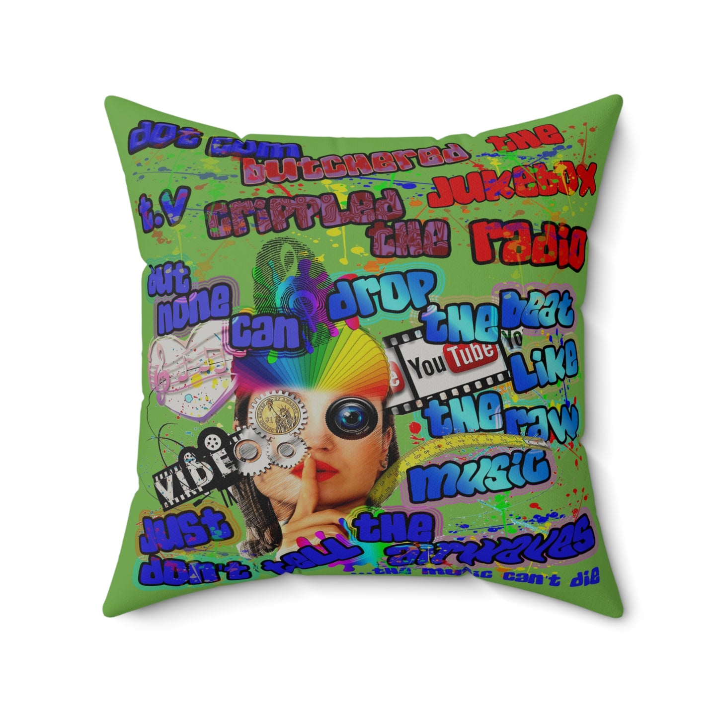 drop the beat - Faux Suede Square Pillow - (green)