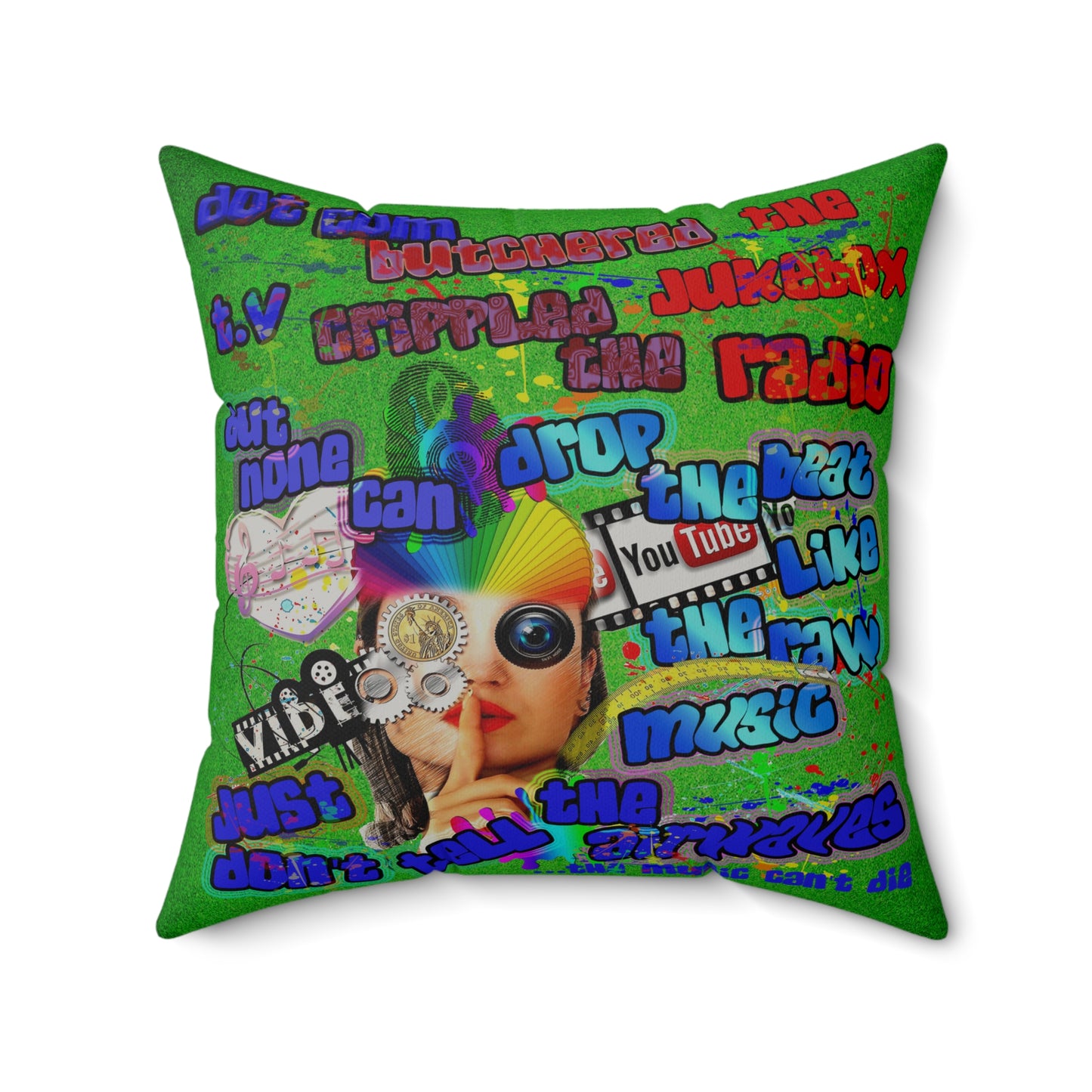 drop the beat - Faux Suede Square Pillow - (green turf)