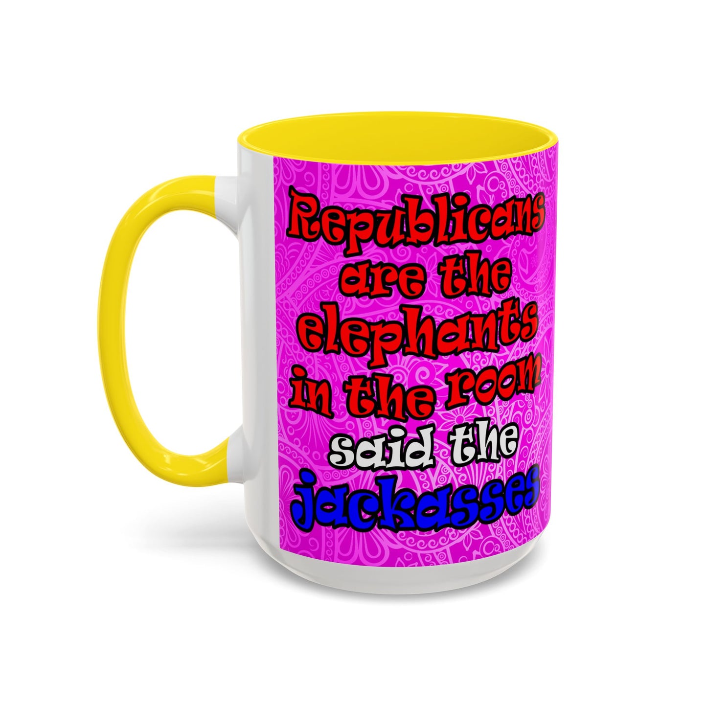 donkeys and elephants - Accent Mug (pink swirl)