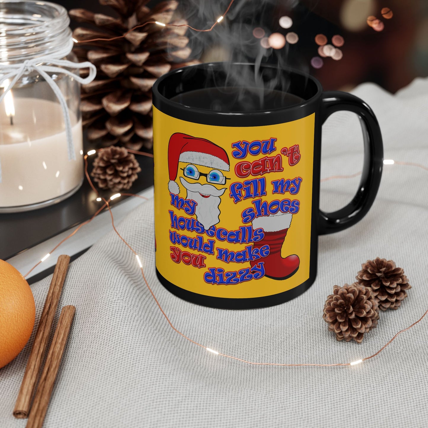 santa's shoes - Black Mug (yellow)