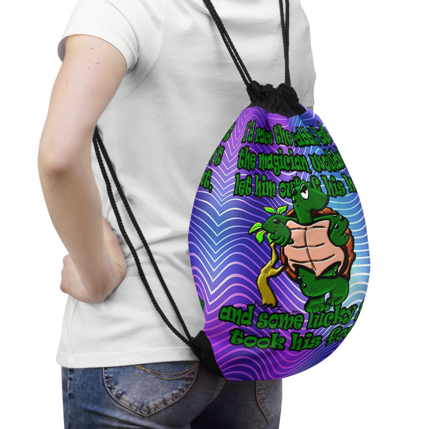 turtle race - Drawstring Bag (purple wave)
