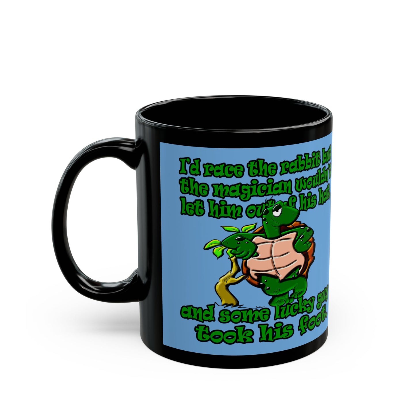 turtle race - Black Mug (light blue)