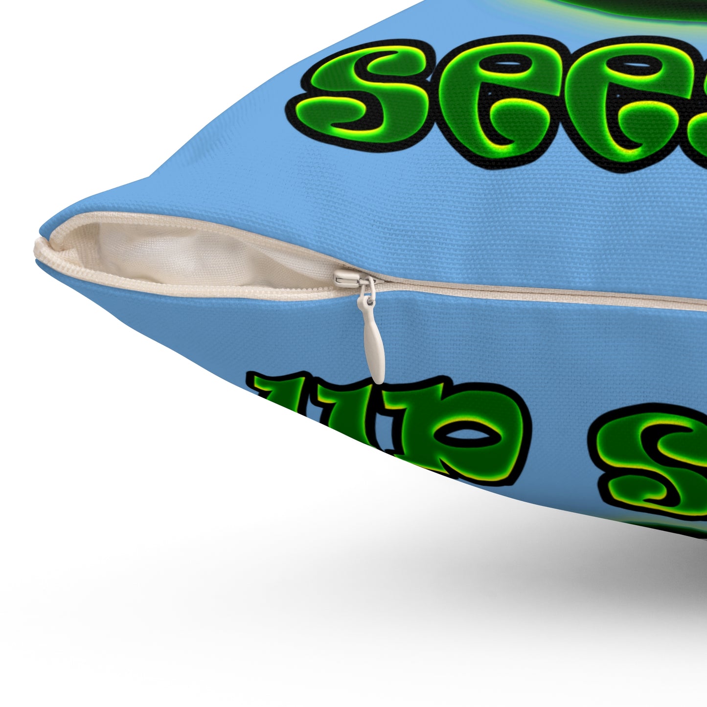 green monster - Spun Polyester Square Pillow - (light blue)