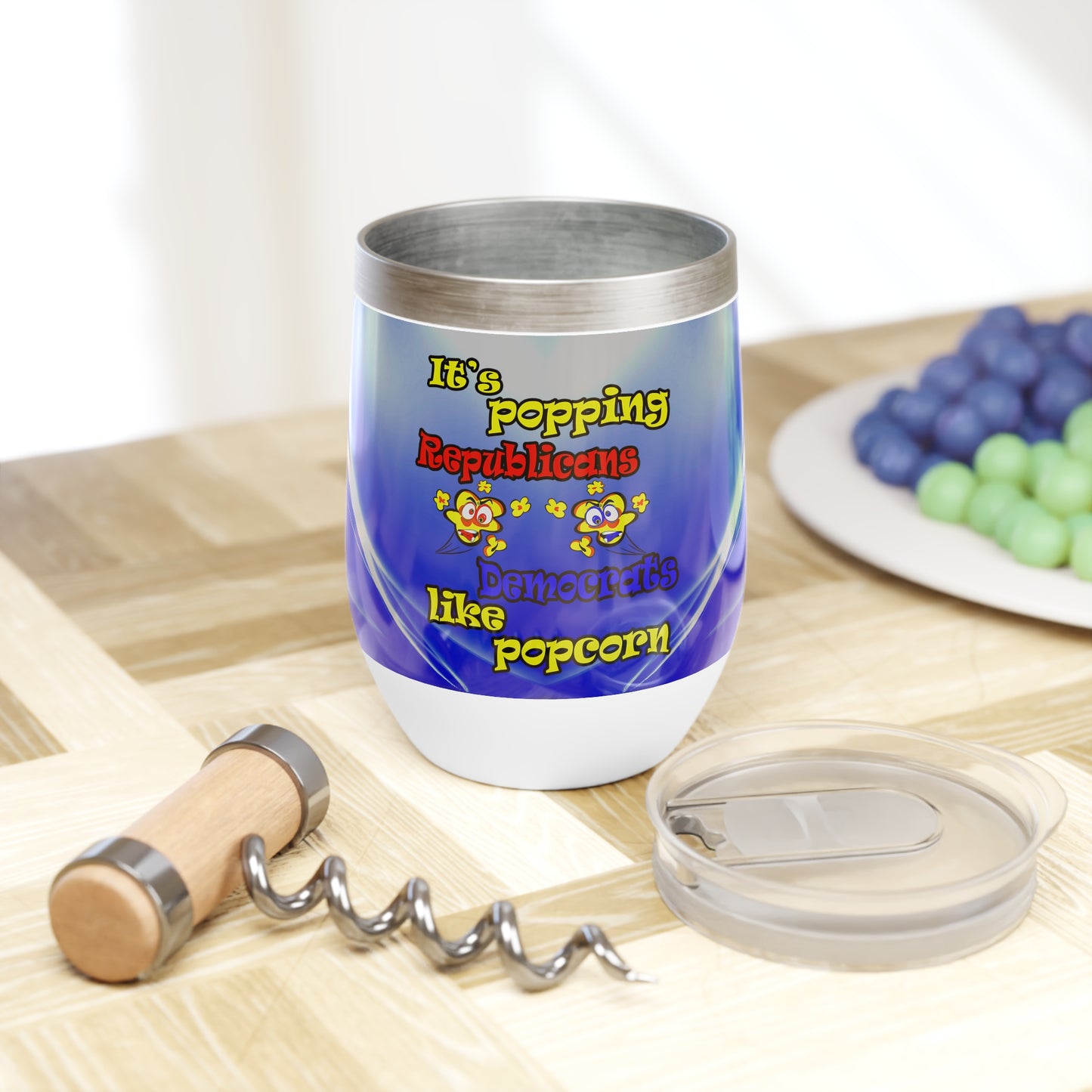 popping like popcorn - Chill Wine Tumbler (blue-white wave)
