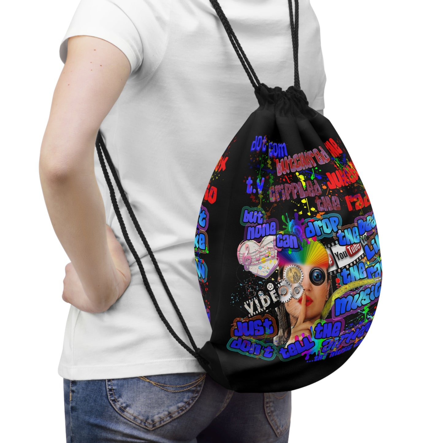 drop the beat - Drawstring Bag (black)