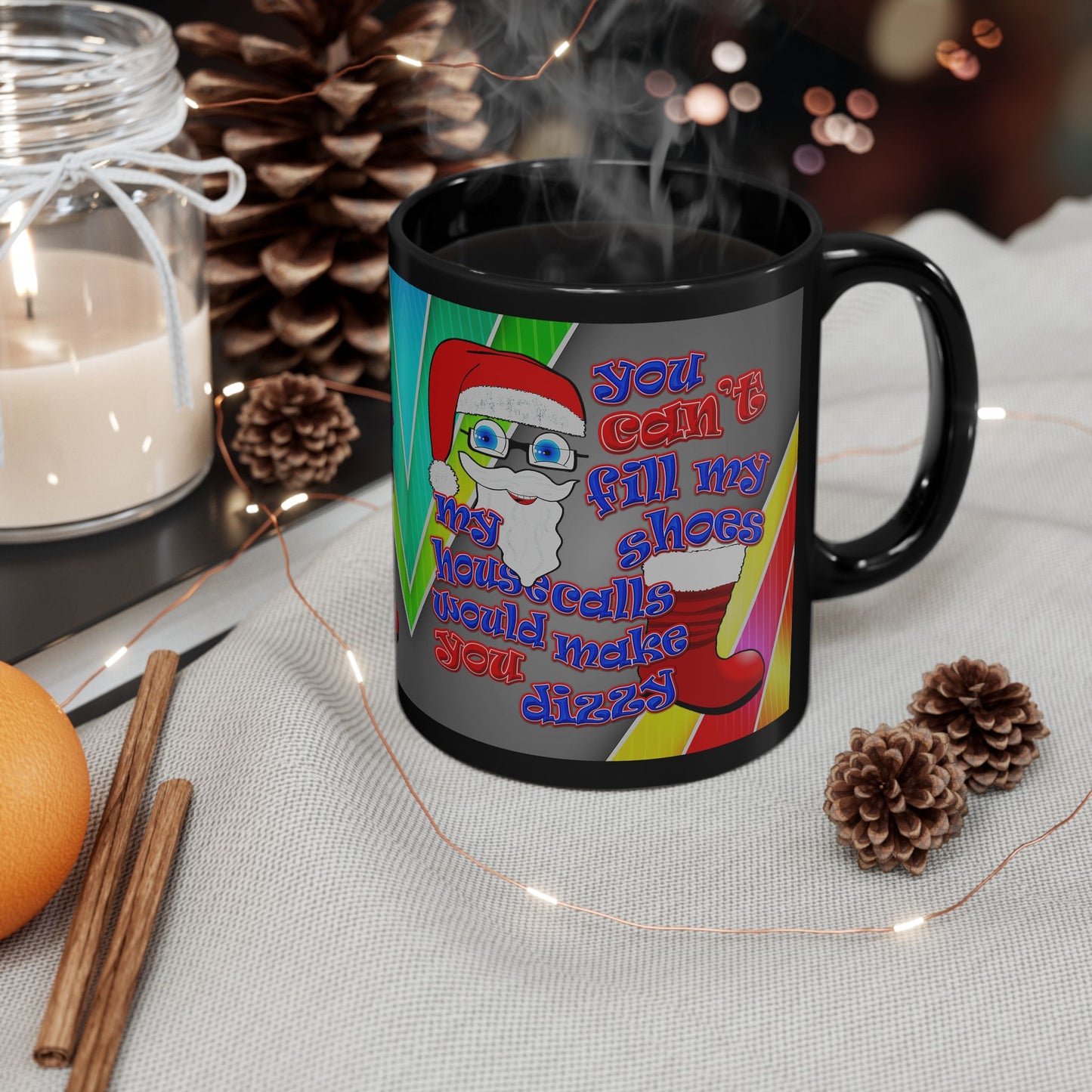 santa's shoes - Black Mug (rainbow split)