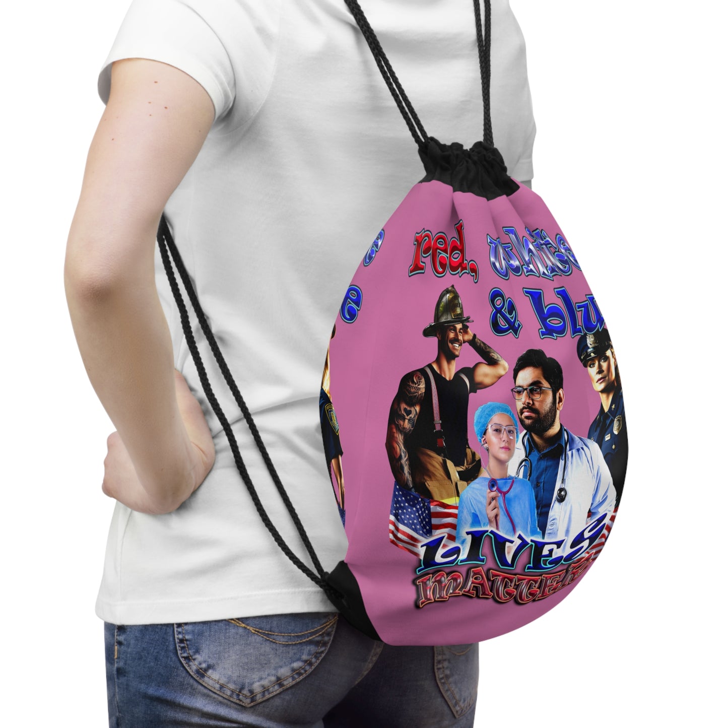 rw&b lives matter - Drawstring Bag (light pink)