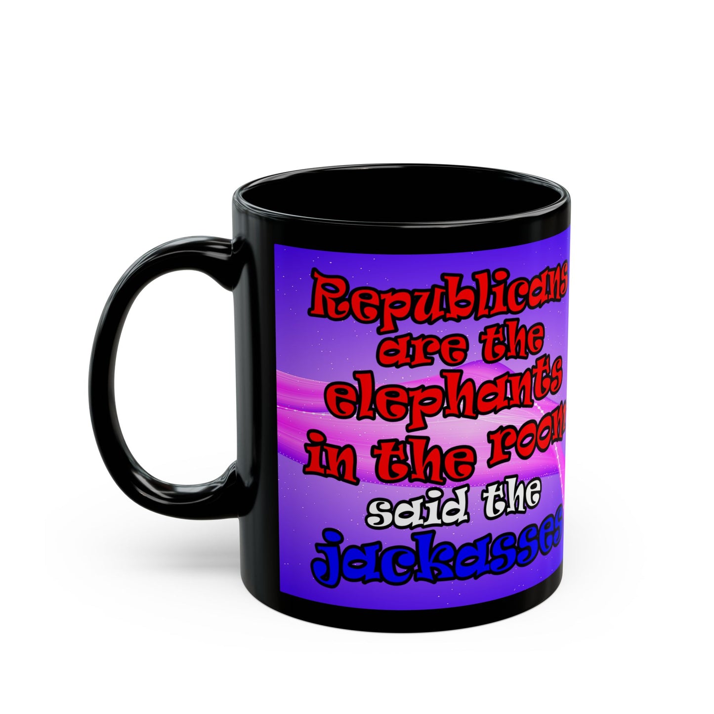 donkeys and elephants - Black Mug (purple-pink wave)