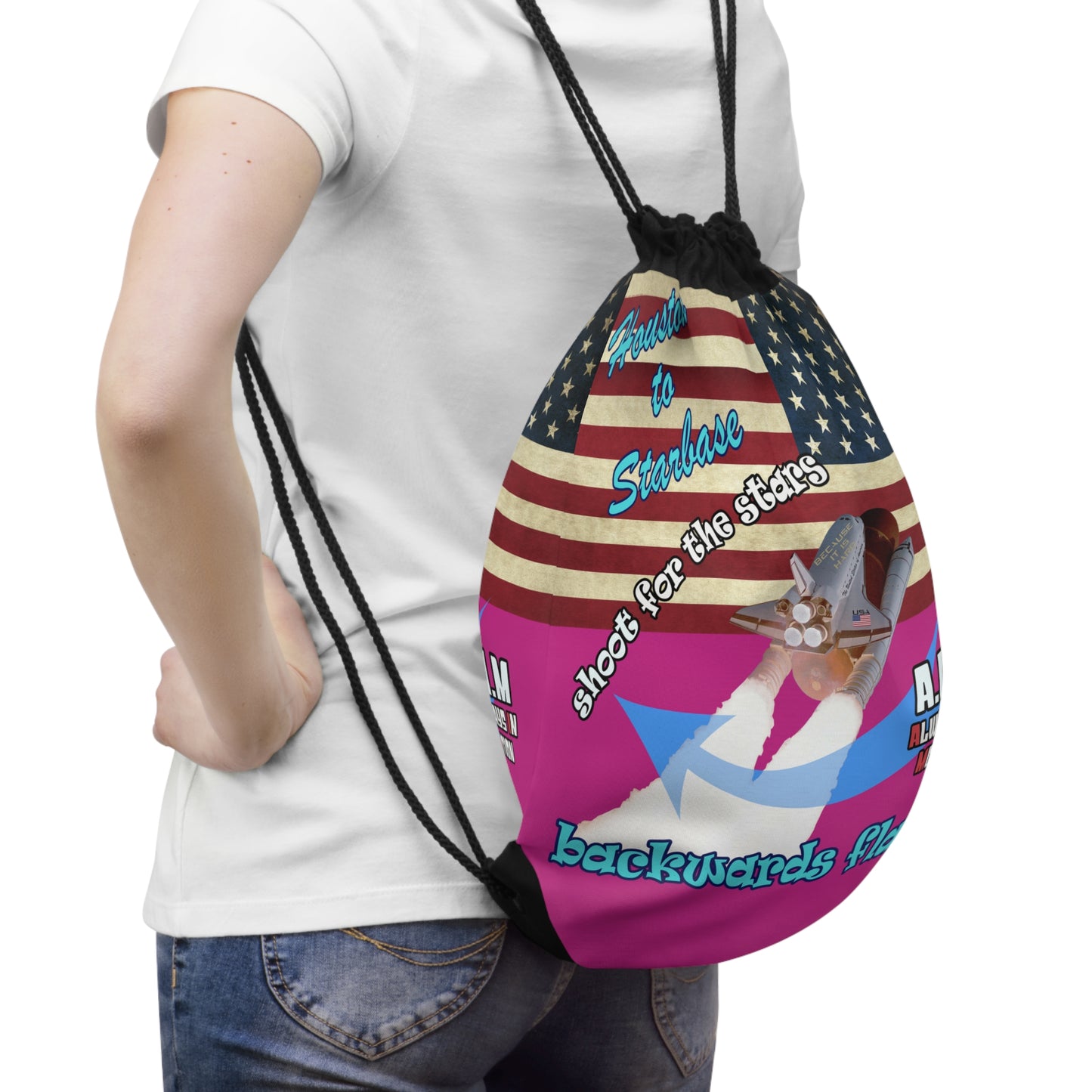 shoot for the stars - Drawstring Bag (pink)