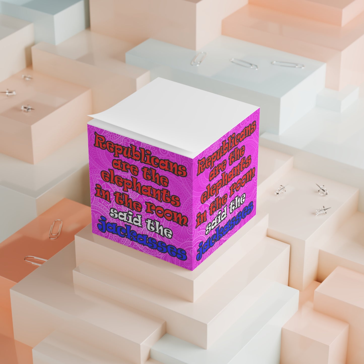 donkeys and elephants - note cube (pink swirl)