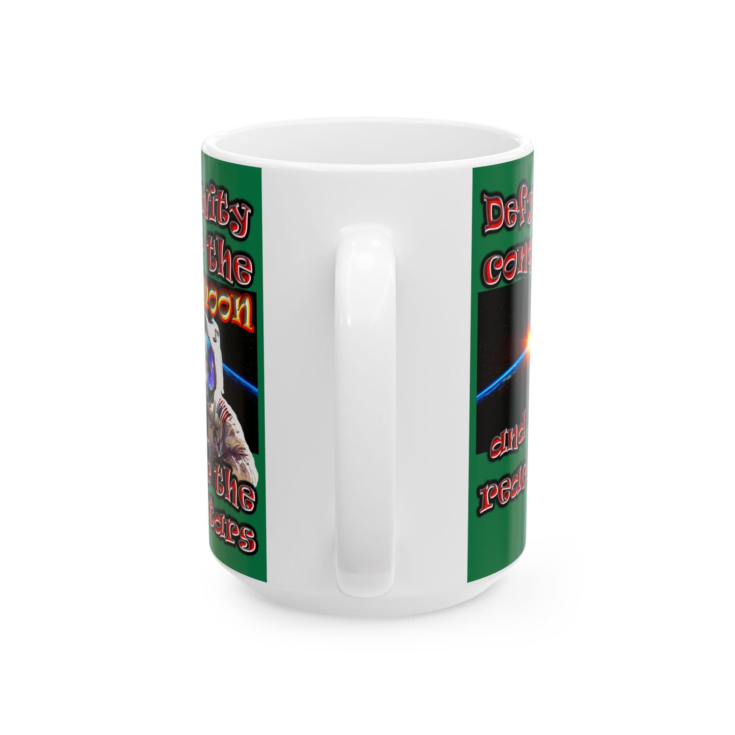defy conquer reach - White Mug (dark green)