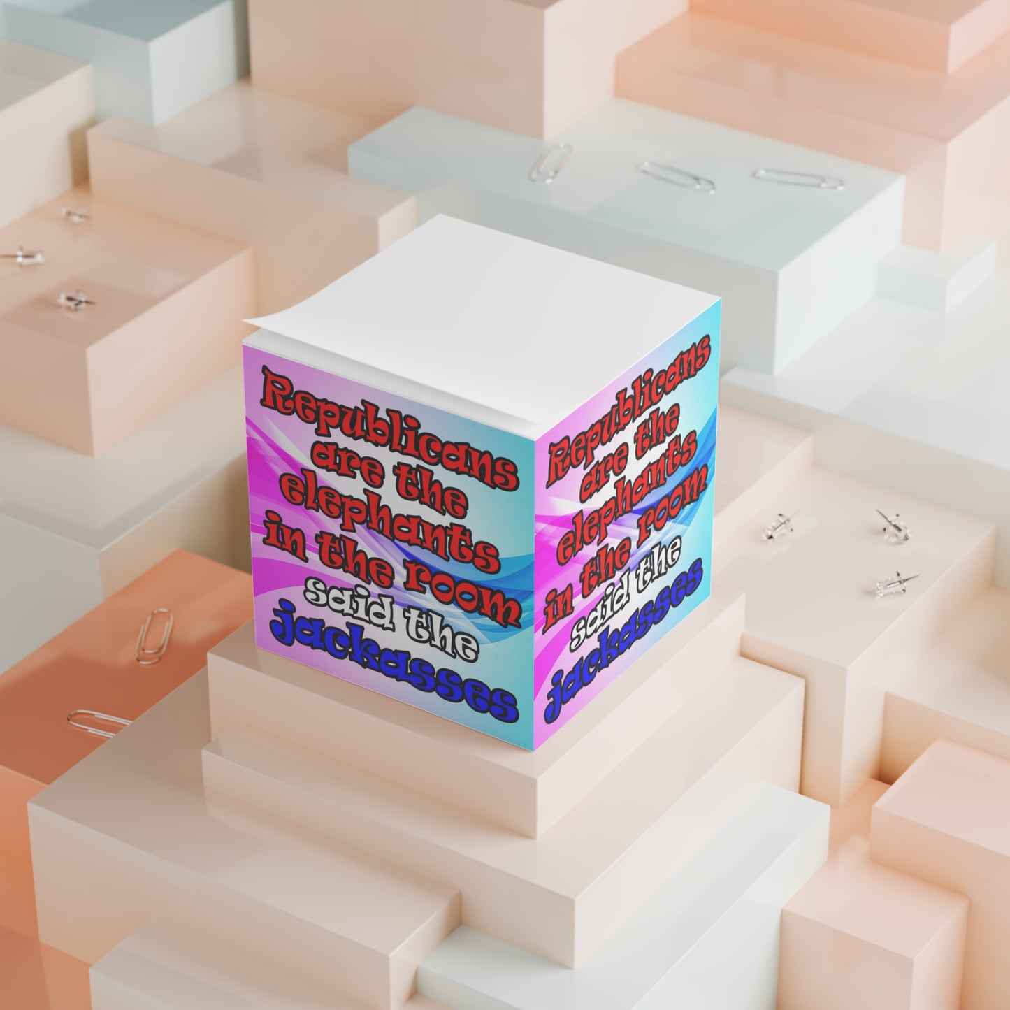 donkeys and elephants - note cube (light blue-pink wave)
