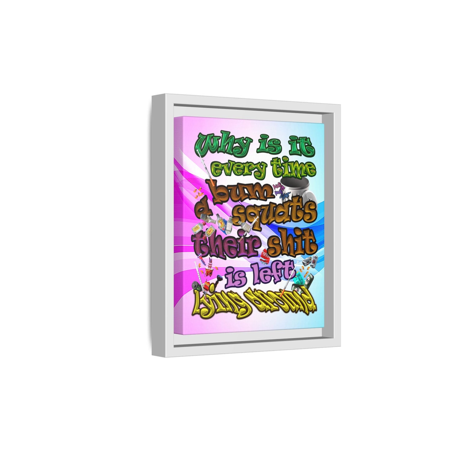 the bum's shit - framed canvas art (light blue-pink wave)