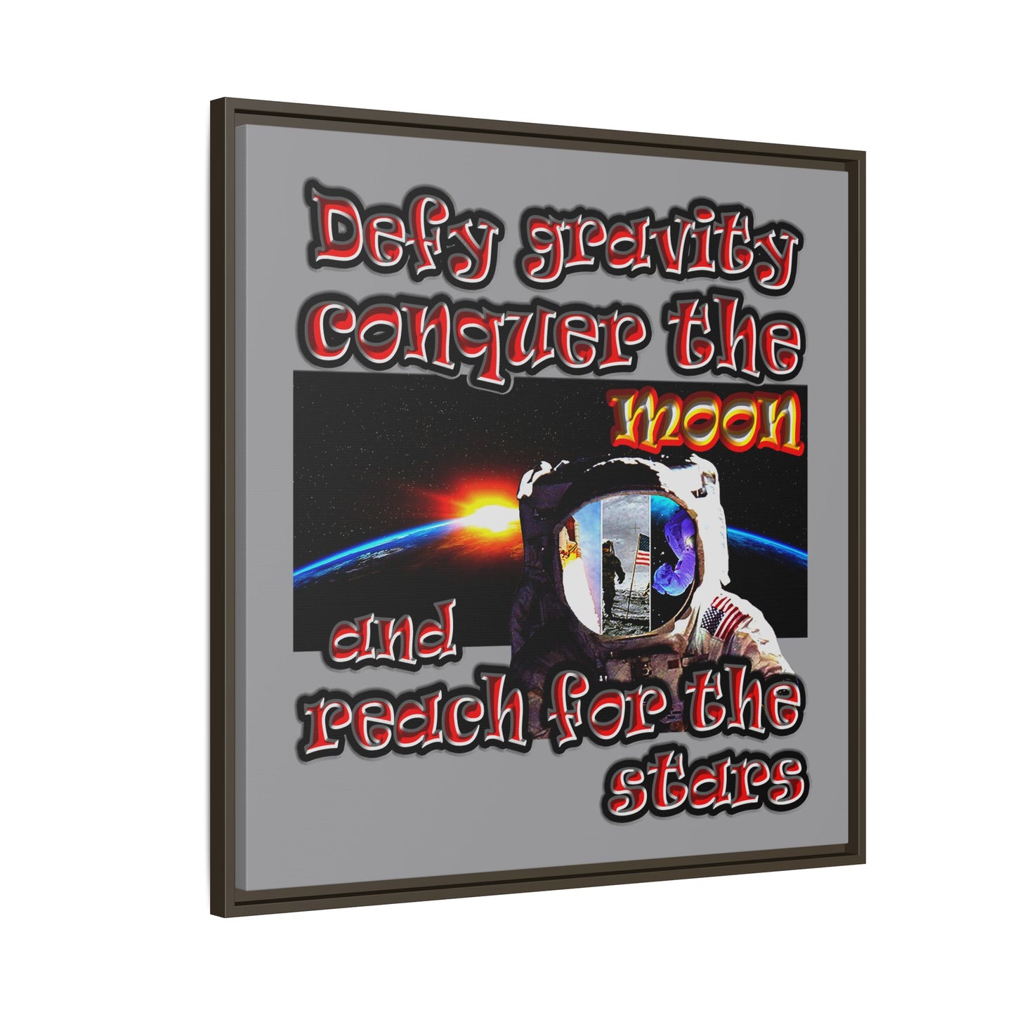 defy conquer reach - framed canvas art (grey)