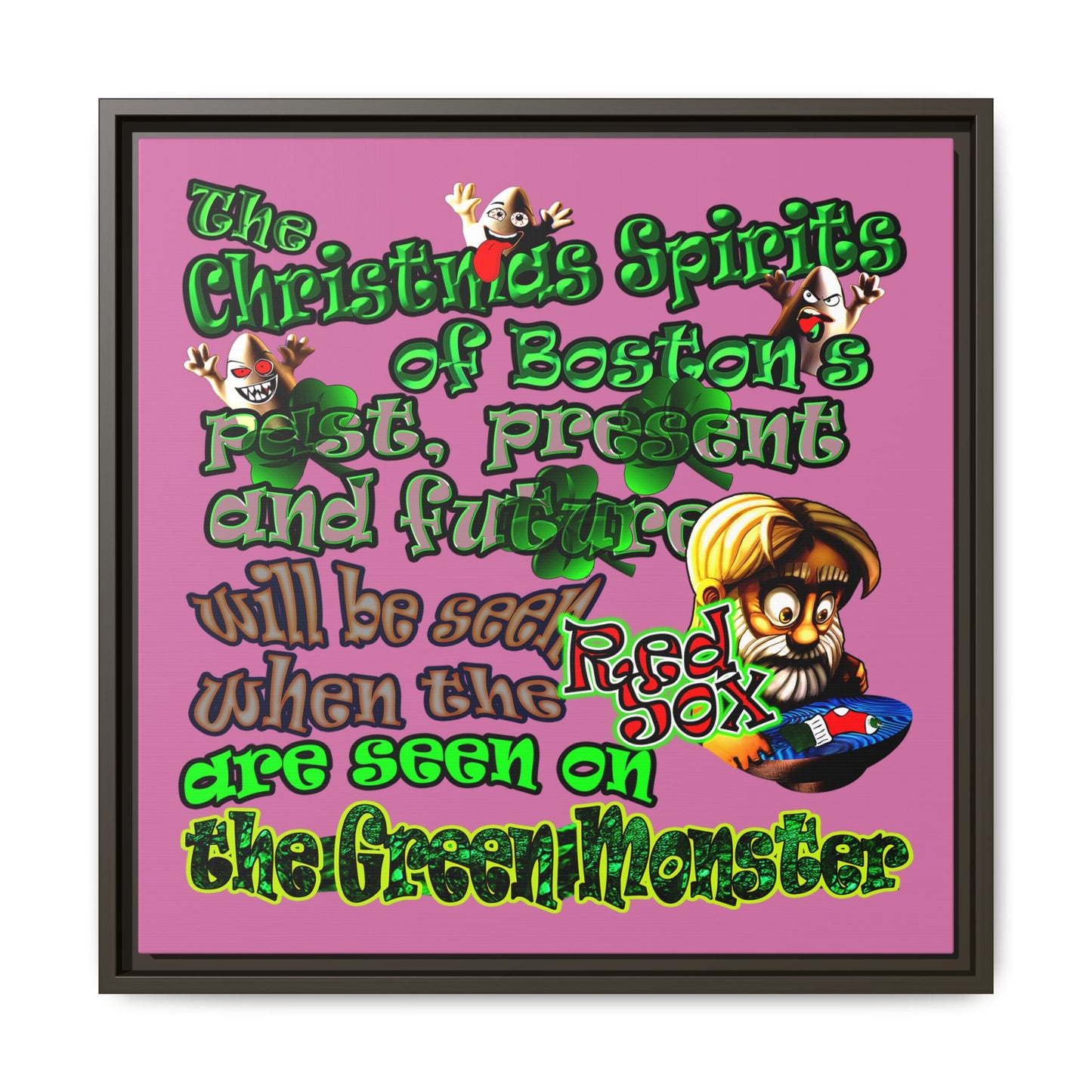 christmas spirits of boston - framed canvas art (light pink)