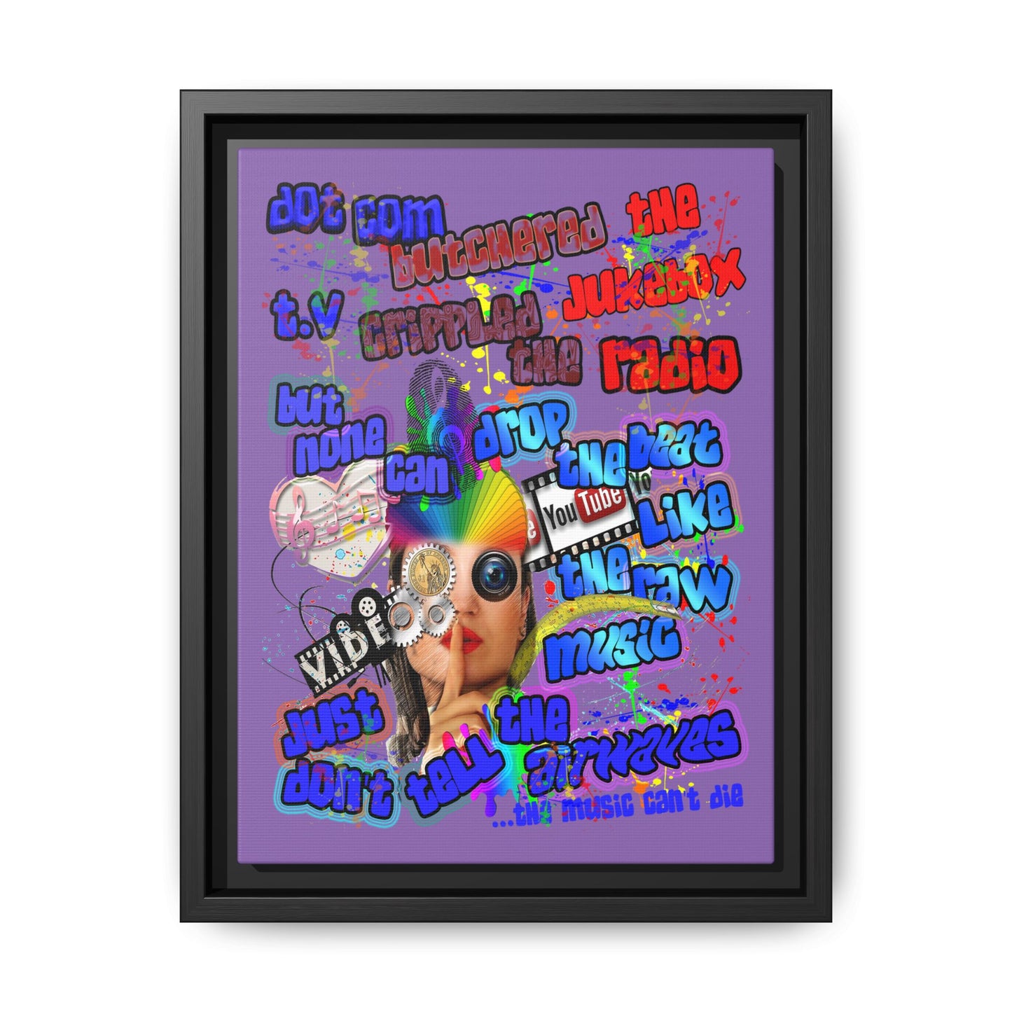 drop the beat - framed canvas art (light purple)