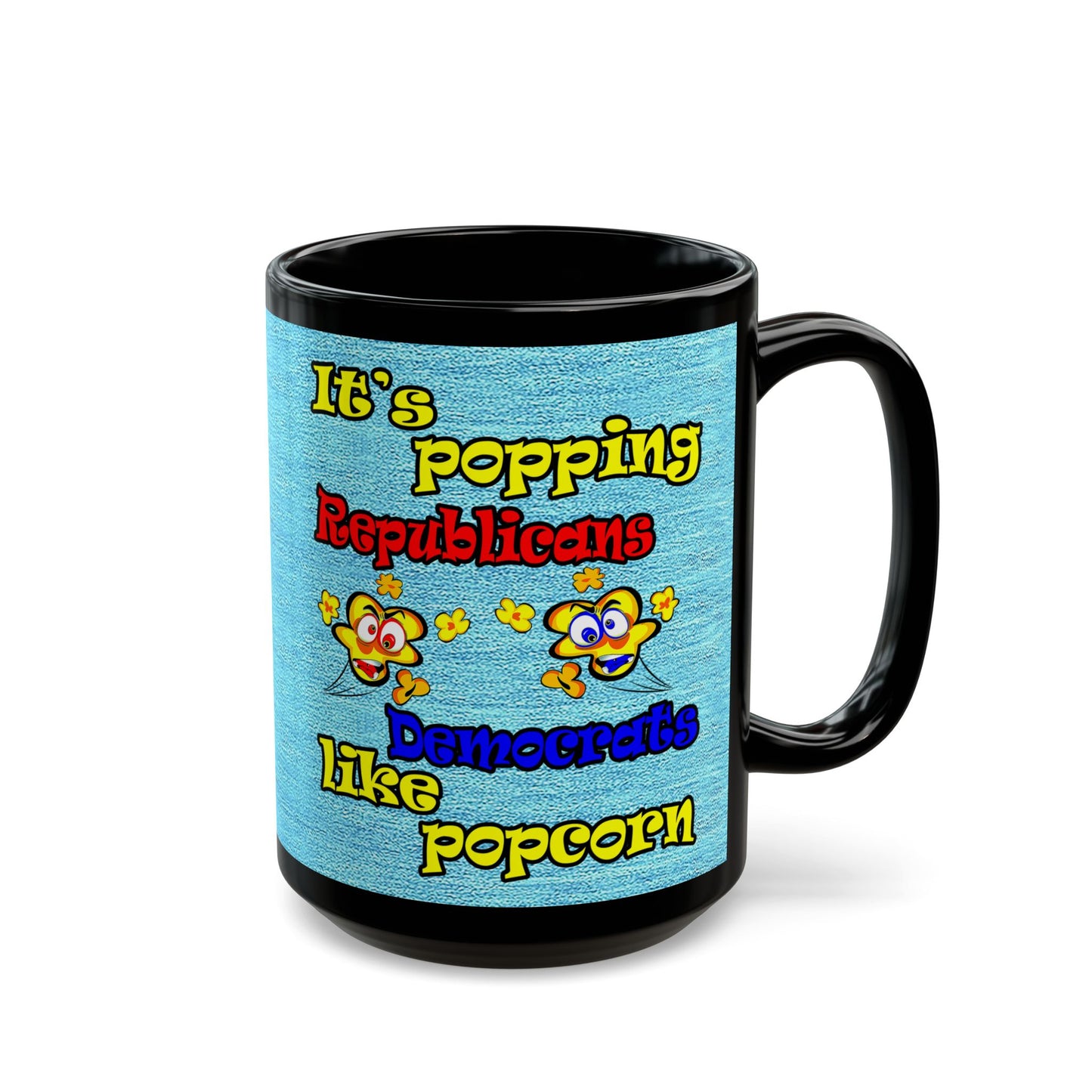 popping like popcorn - Black Mug (faded dark blue)