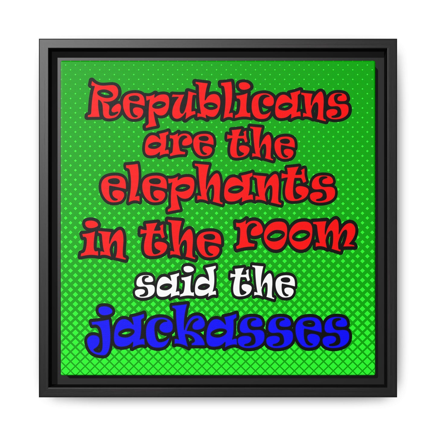 donkeys and elephants - framed canvas art (logo green)